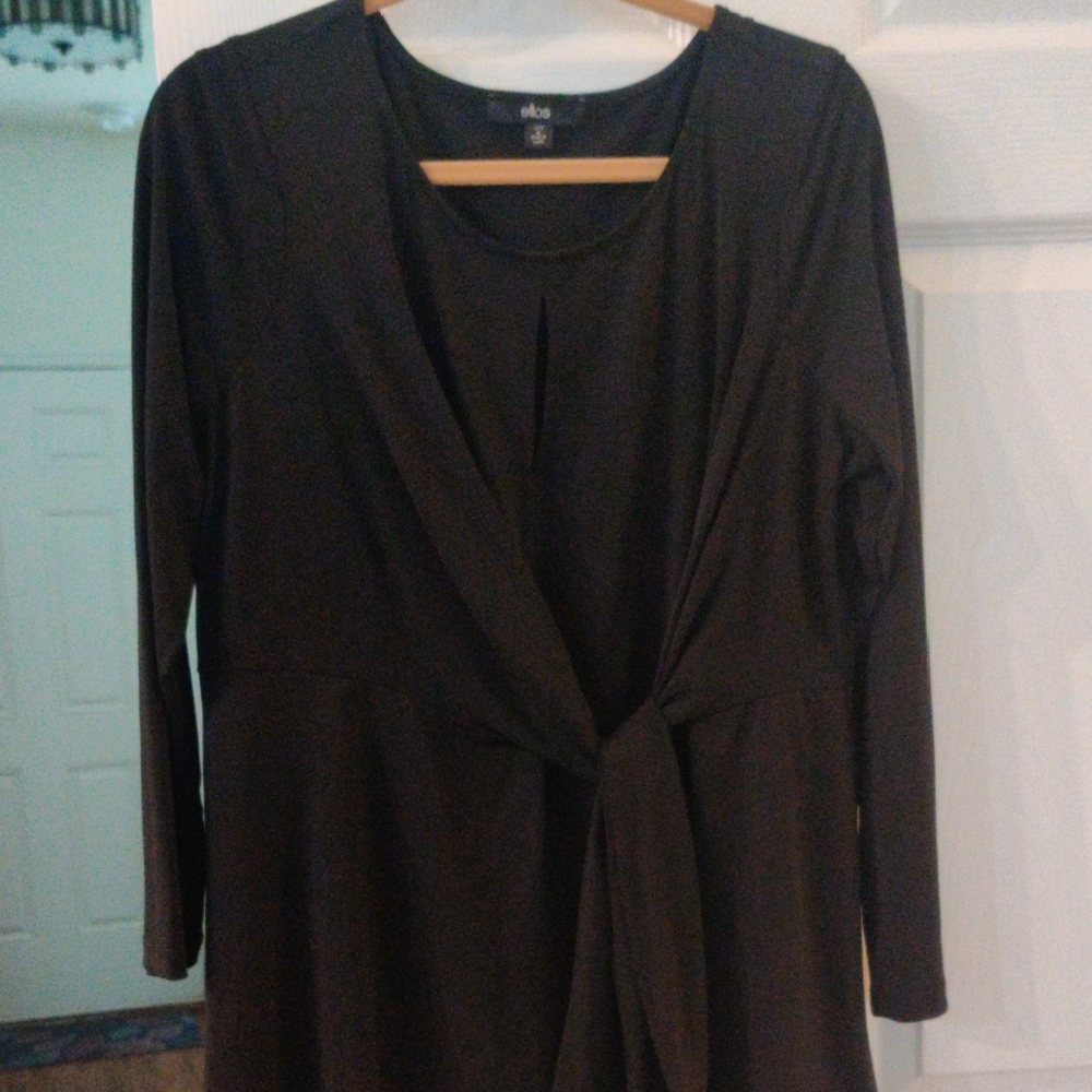 Ellos Black Long Sleeve Blouse with Tie-Front